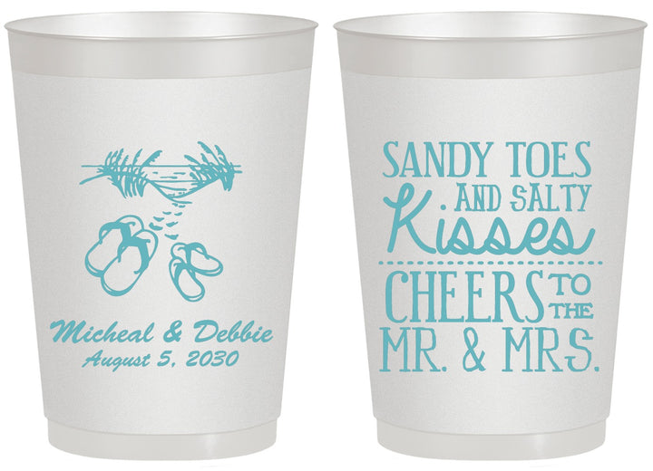 Personalized Wedding 20 oz Frosted Cups - Sandy Feet Salty Kisses | 357