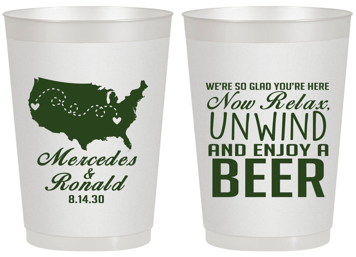 Personalized Wedding 20 oz Frosted Cups - Relax Unwind Enjoy Beer | 360