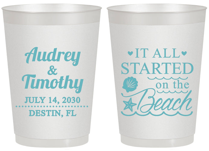 Personalized Wedding 20 oz Frosted Cups - Started On The Beach | 361