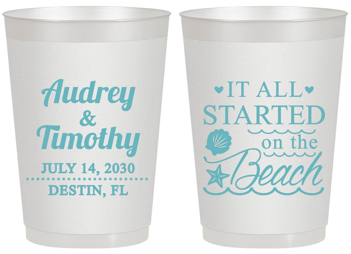 Personalized Wedding 20 oz Frosted Cups - Started On The Beach | 361