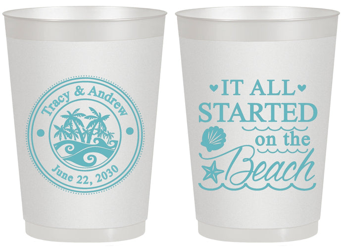 Personalized Wedding 20 oz Frosted Cups - Started On The Beach | 362