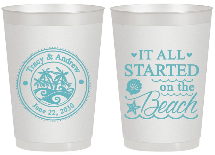 Personalized Wedding 20 oz Frosted Cups - Started On The Beach | 362