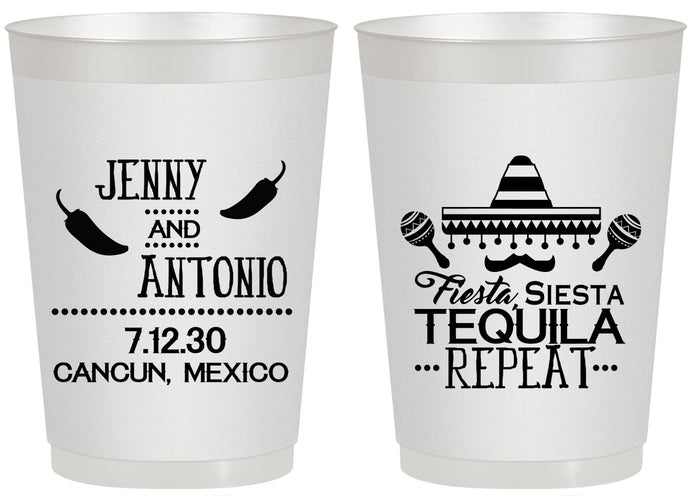Personalized Wedding 20 oz Frosted Cups - Fiesta Siesta Tequila Repeat | 369