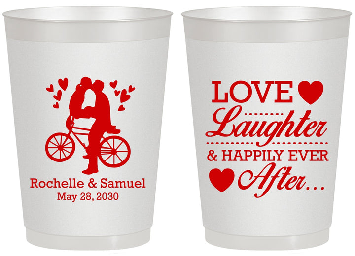 Personalized Wedding 20 oz Frosted Cups - Love Laughter Happily | 376