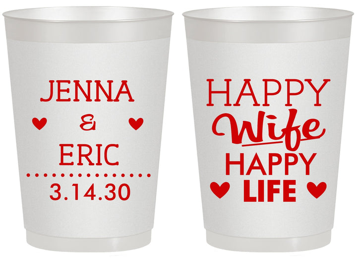 Personalized Wedding 20 oz Frosted Cups - Happy Wife Happy Life | 393