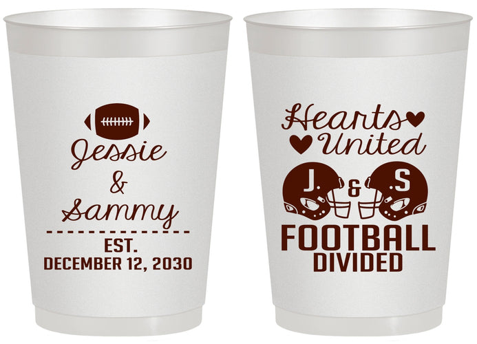 Personalized Wedding 20 oz Frosted Cups - Hearts United Football | 395