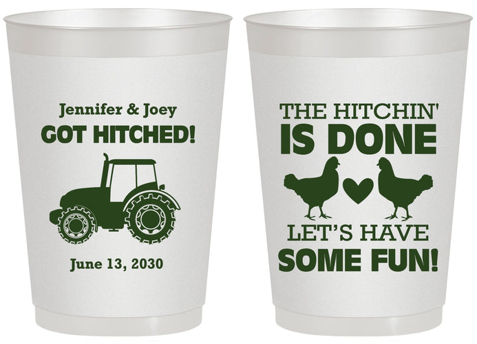 Personalized Wedding 20 oz Frosted Cups - Got Hitched Tractor | 397