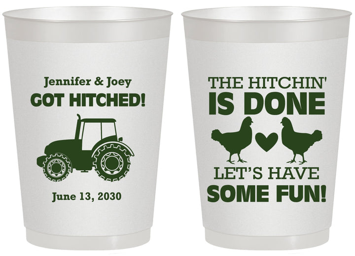 Personalized Wedding 20 oz Frosted Cups - Got Hitched Tractor | 397