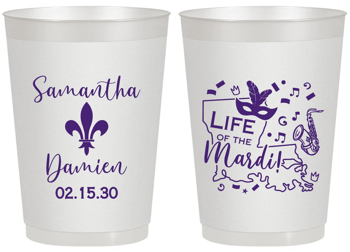Personalized Wedding 20 oz Frosted Cups - Mardi Gras | 398