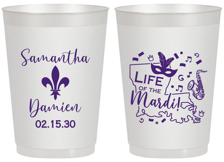 Personalized Wedding 20 oz Frosted Cups - Mardi Gras | 398