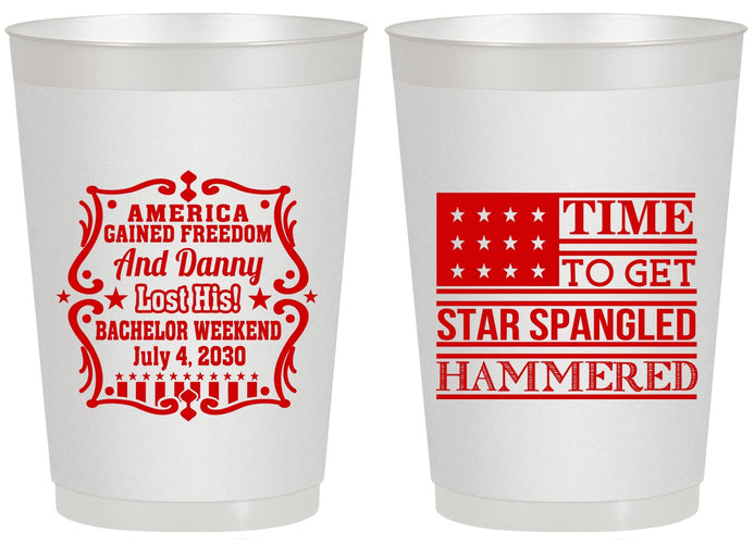 Personalized Bachelor Party 20 oz Frosted Cups - Star Spangled Hammered | 40032