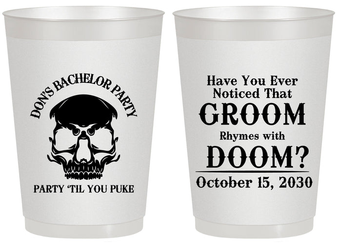Personalized Bachelor Party 20 oz Frosted Cups - Groom Doom Skull | 40041