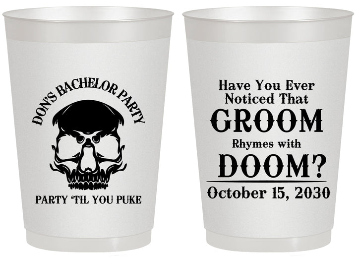Personalized Bachelor Party 20 oz Frosted Cups - Groom Doom Skull | 40041