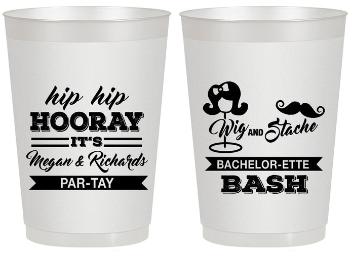 Personalized Bachelor Party 20 oz Frosted Cups - Wig Or Stache | 40058