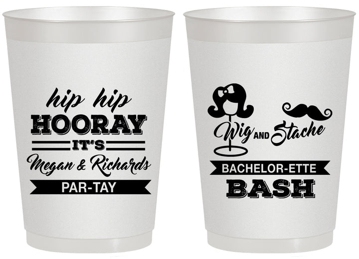 Personalized Bachelor Party 20 oz Frosted Cups - Wig Or Stache | 40058