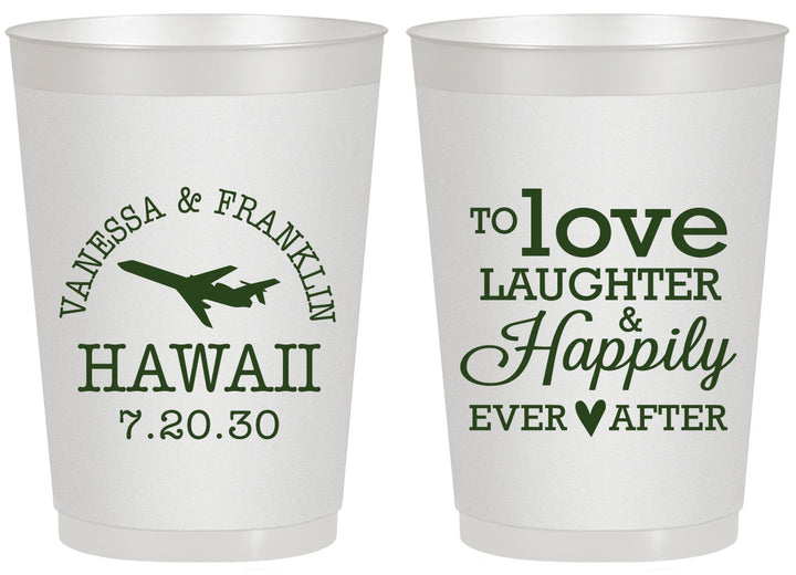 Personalized Wedding 20 oz Frosted Cups - Love Laughter Happily | 404