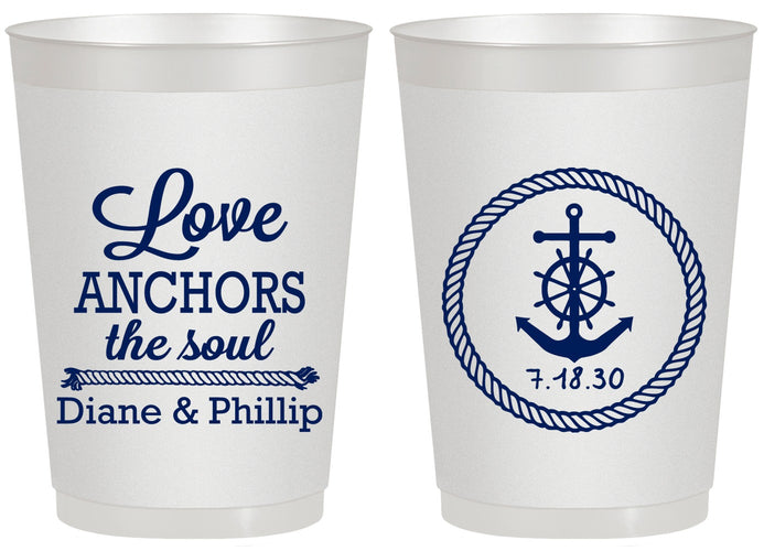 Personalized Wedding 20 oz Frosted Cups - Love Anchors The Soul | 405