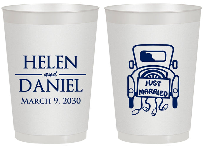 Personalized Wedding 20 oz Frosted Cups - Just Married Old Car | 413