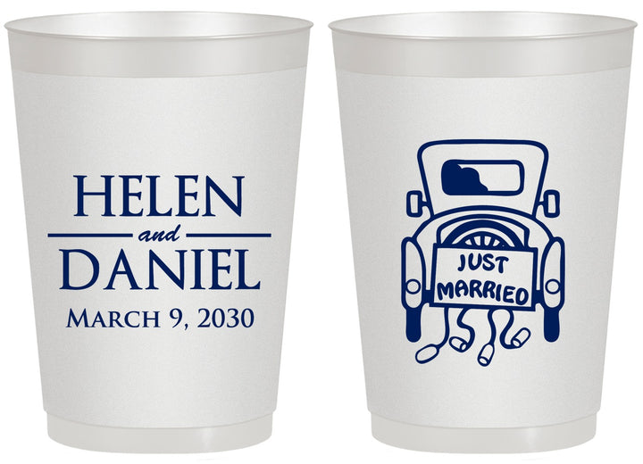Personalized Wedding 20 oz Frosted Cups - Just Married Old Car | 413