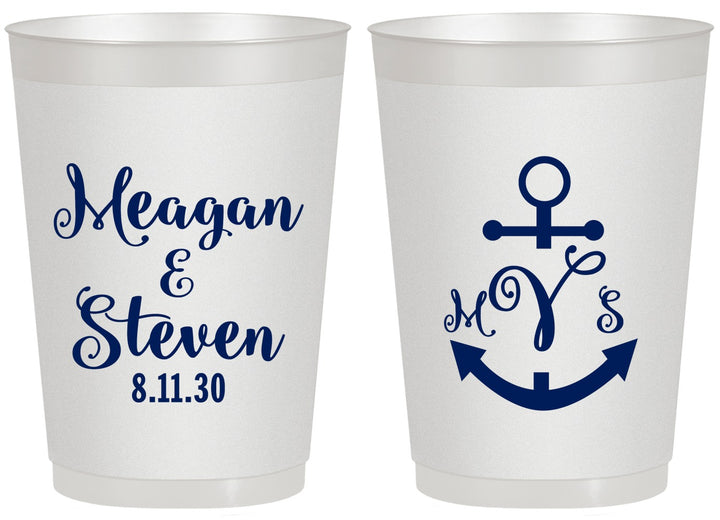 Personalized Wedding 20 oz Frosted Cups - Monogram Nautical | 414