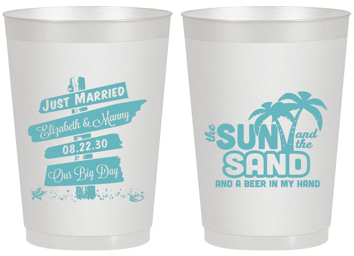 Personalized Wedding 20 oz Frosted Cups - Sun Sand Drink In My Hand | 416