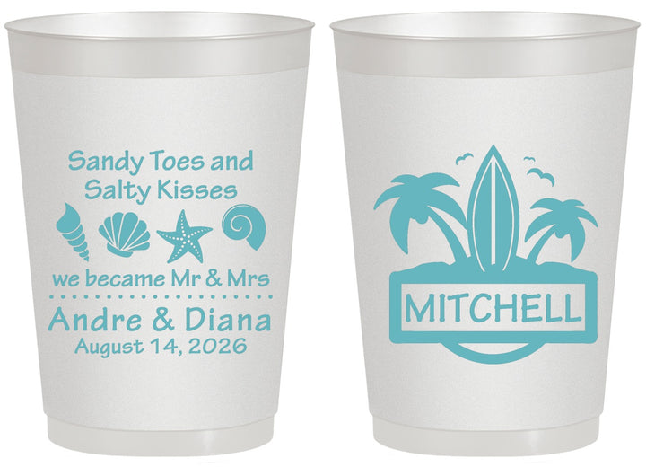 Personalized Wedding 20 oz Frosted Cups - Sandy Toes Salty Kisses | 419