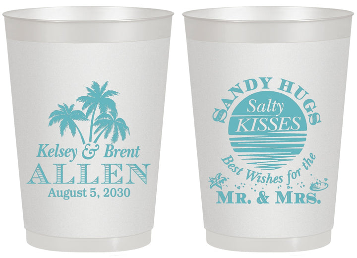 Personalized Wedding 20 oz Frosted Cups - Sandy Hugs Salty Kisses | 425