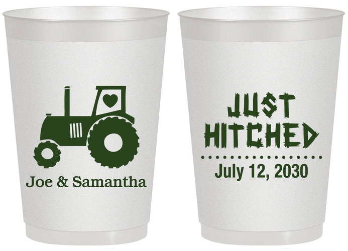 Personalized Wedding 20 oz Frosted Cups - Just Hitched Tractor | 429