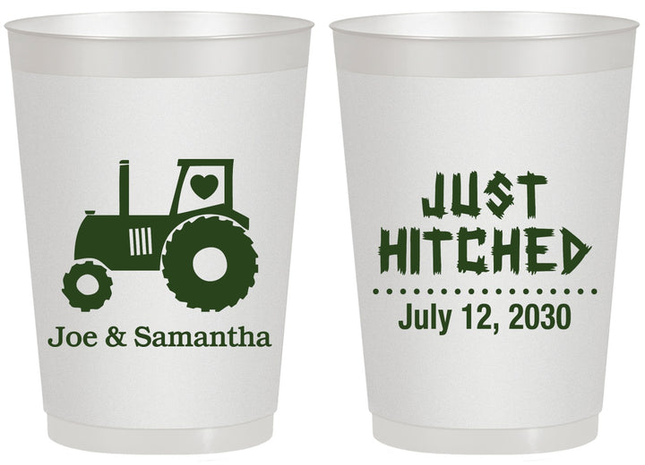 Personalized Wedding 20 oz Frosted Cups - Just Hitched Tractor | 429
