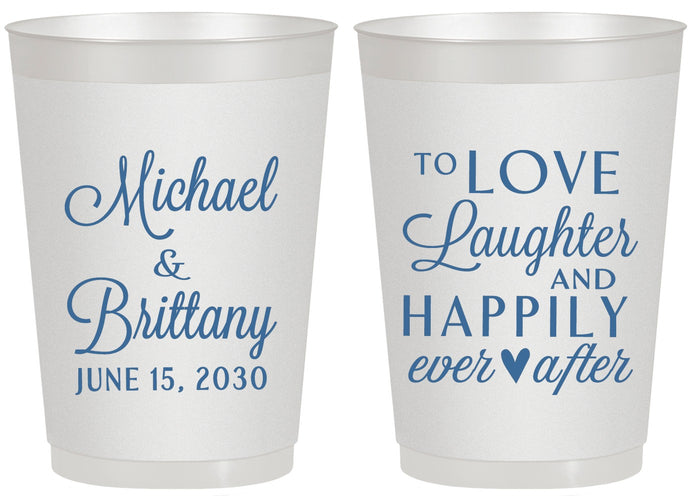 Personalized Wedding 20 oz Frosted Cups - Love Laughter Happily | 432
