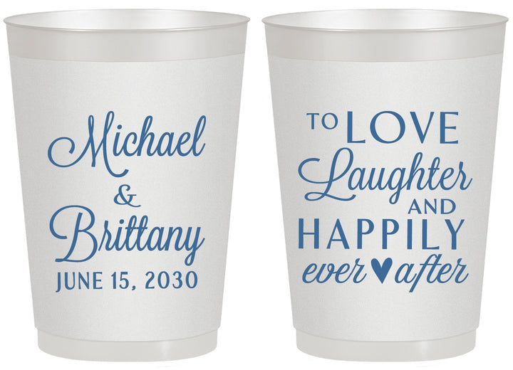Personalized Wedding 20 oz Frosted Cups - Love Laughter Happily | 432