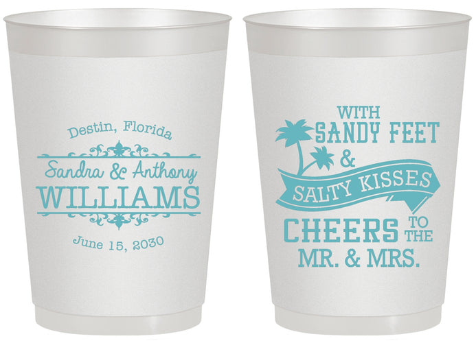 Personalized Wedding 20 oz Frosted Cups - Sandy Feet Salty Kisses | 434