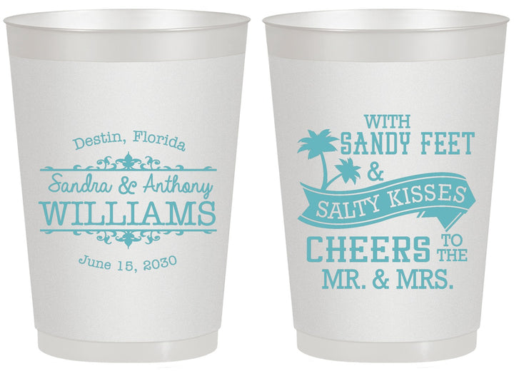 Personalized Wedding 20 oz Frosted Cups - Sandy Feet Salty Kisses | 434