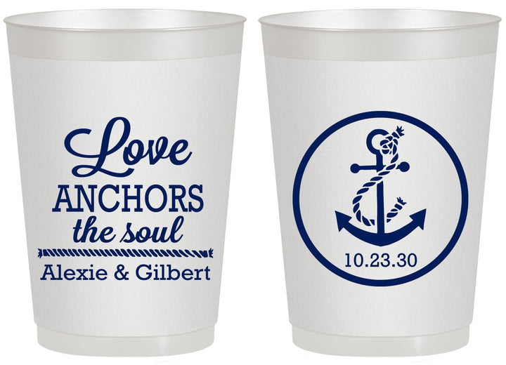 Personalized Wedding 20 oz Frosted Cups - Love Anchors The Soul | 440