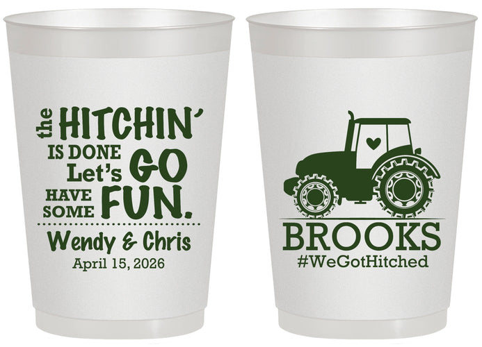 Personalized Wedding 20 oz Frosted Cups - Tractor Hitchin | 448