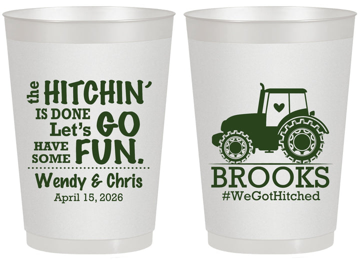 Personalized Wedding 20 oz Frosted Cups - Tractor Hitchin | 448