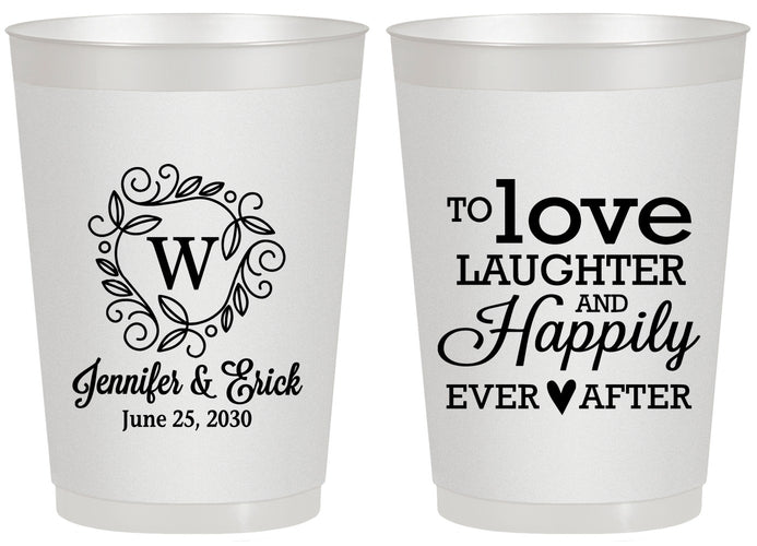 Personalized Wedding 20 oz Frosted Cups - Love Laughter Happily | 461