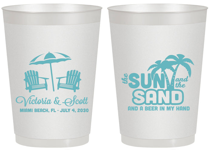 Personalized Wedding 20 oz Frosted Cups - Sun Sand Drink In My Hand | 479
