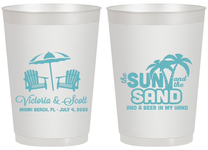 Personalized Wedding 20 oz Frosted Cups - Sun Sand Drink In My Hand | 479