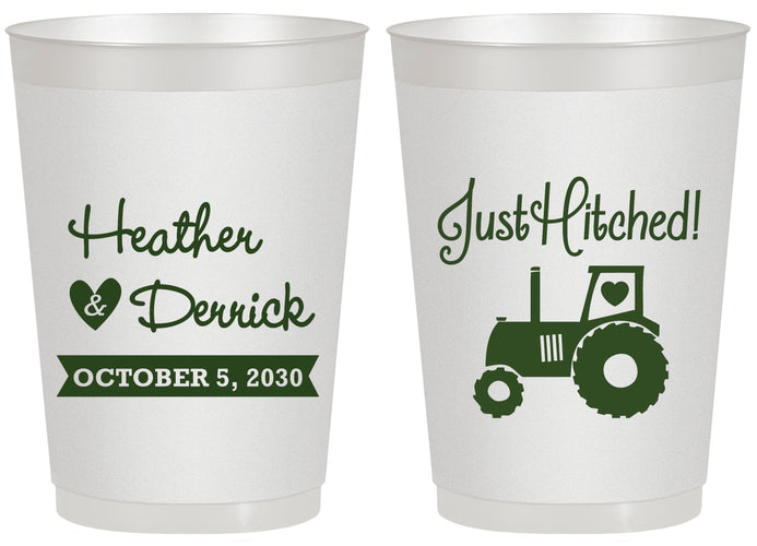 Personalized Wedding 20 oz Frosted Cups - Just Hitched Tractor | 482