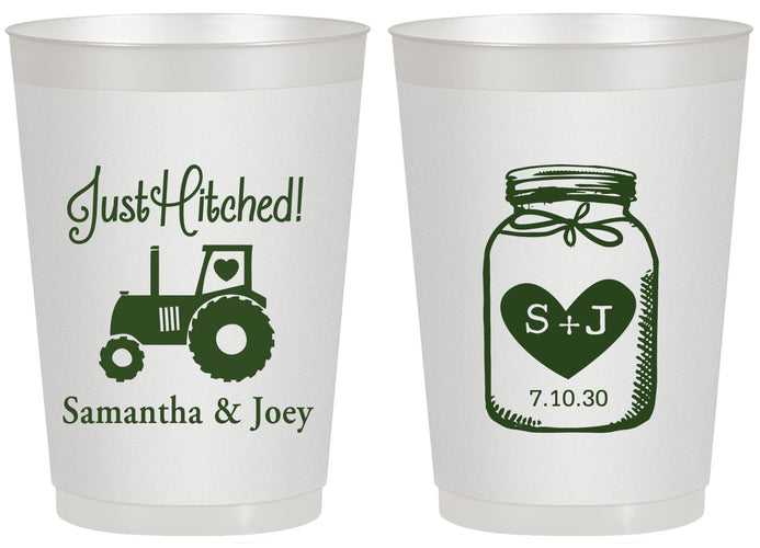 Personalized Wedding 20 oz Frosted Cups - Just Hitched Mason Jar | 483