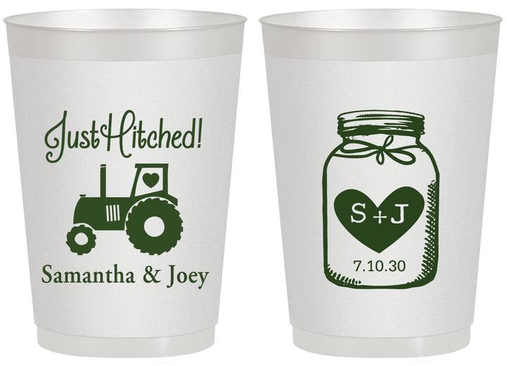 Personalized Wedding 20 oz Frosted Cups - Just Hitched Mason Jar | 483