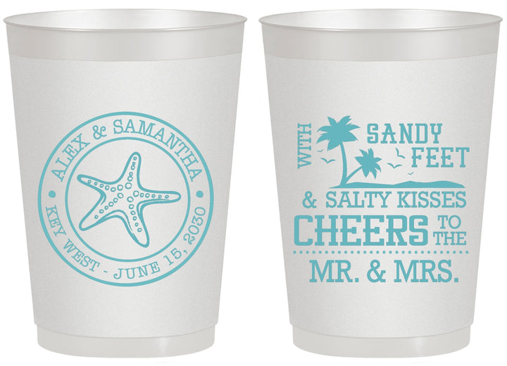Personalized Wedding 20 oz Frosted Cups - Sandy Feet Salty Kisses | 488