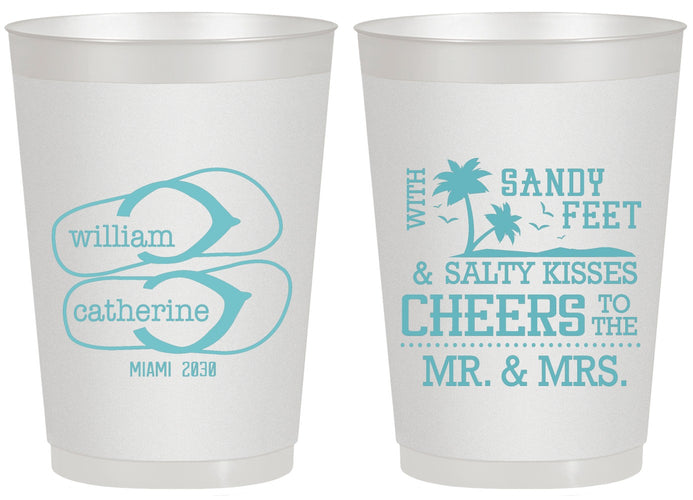 Personalized Wedding 20 oz Frosted Cups - Sandy Feet Salty Kisses | 490