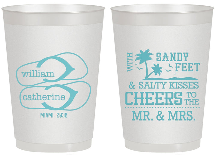 Personalized Wedding 20 oz Frosted Cups - Sandy Feet Salty Kisses | 490