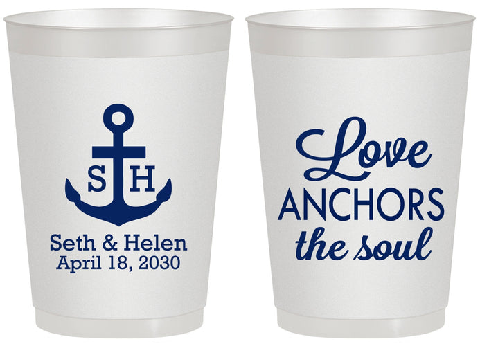 Personalized Wedding 20 oz Frosted Cups - Love Anchors The Soul | 494
