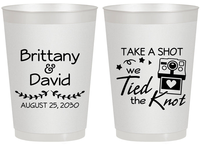 Personalized Wedding 20 oz Frosted Cups - Take A Shot We Tied The Knot | 553
