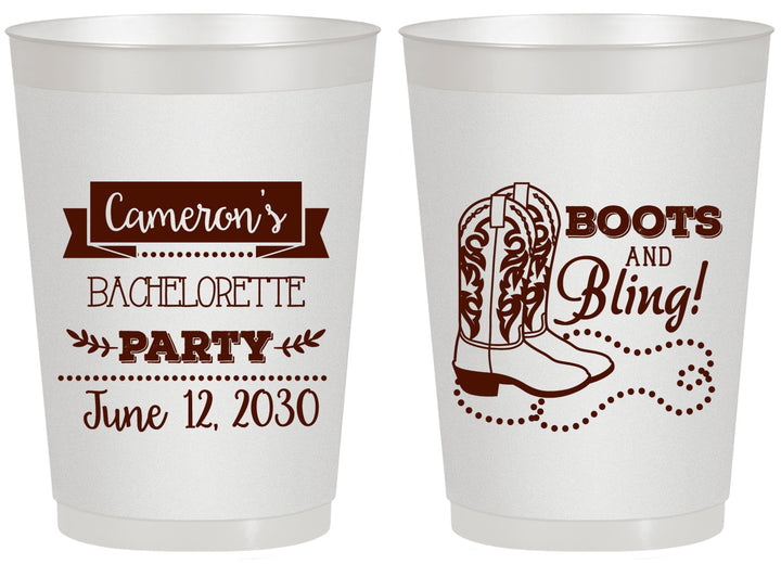 Personalized Bachelorette 20 oz Frosted Cups - Boots And Bling | 60044