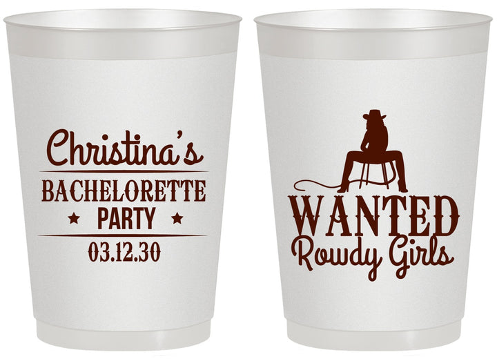 Personalized Bachelorette 20 oz Frosted Cups - Wanted Rowdy Girls | 60049