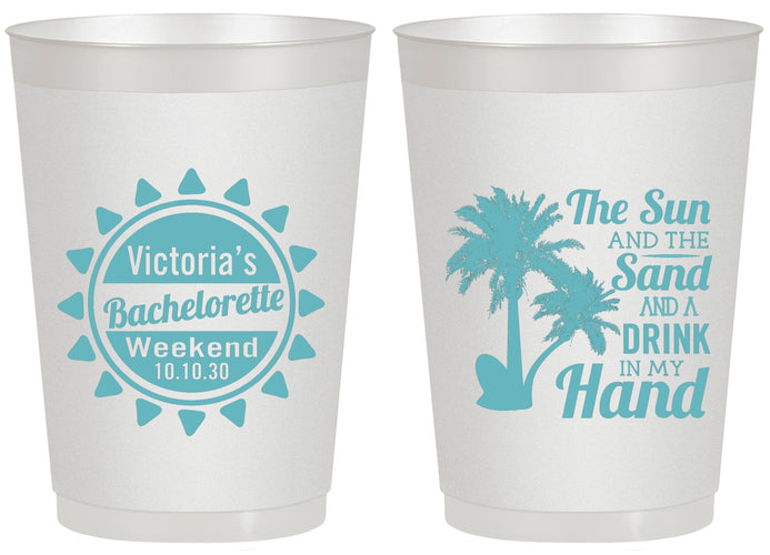 Personalized Bachelorette 20 oz Frosted Cups - Sun Sand Drink Hand | 60114